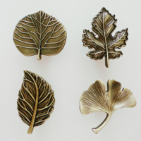 Kenop Lemari Dapur & Laci Lemari Pakaian Modern Gingko Maple Oak Leaves Union, Gagang Kabinet dari Paduan Seng Warna Hitam Perunggu