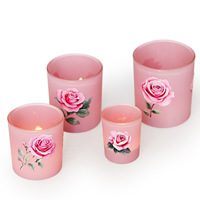 Meilleures ventes : Bougeoirs cylindriques en verre givré à motif de roses roses, accents de décoration pour la maison, pour mariages et fêtes