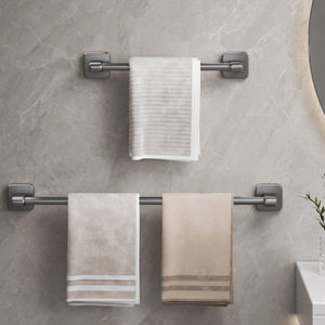 Porte-serviettes mural adhésif double en aluminium gris pour hôtel et maison, accessoire de salle de bain - Product Image 2