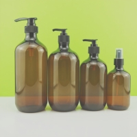 Bouteille de shampooing en plastique 300ML 500ML 800ML 1000ML, flacon Boston rond ambré pour gel capillaire/gel douche/lotion en plastique