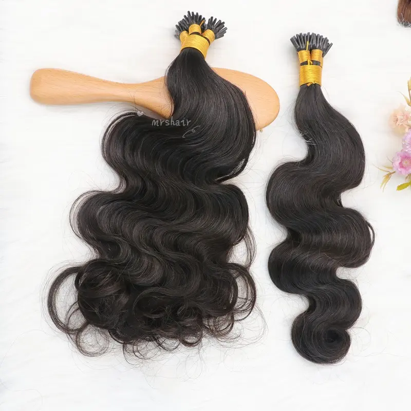 Long Wavy Keratin Stick I Tip Hair Pre Bonded Brazilian Remy Micro Links Body Wave I Tip Human Hair Extension For Black Women