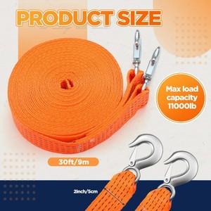 Cordon de remorquage 2 po x 30 pi orange à double crochet pour récupération d'urgence de camions et voitures - Product Image 3