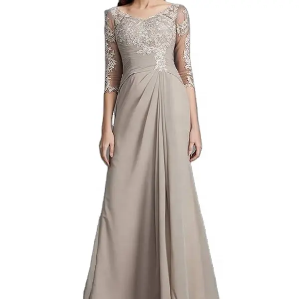 Robe de mère de la mariée élégante à la mode de haute qualité avec manches en demi-dentelle Robe de soirée Maxi pour dames