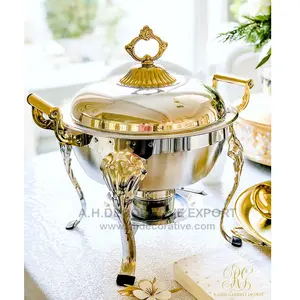 Gold Chafing Dish Round Shape/Hotel/Restaurant Food warmer Chafing Dishes Stainless Steel Buffet Food Warmer Dish for Wedding