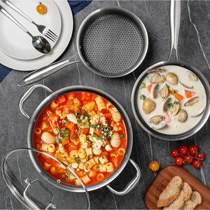 Juego de Utensilios de Cocina de Acero Inoxidable de Tres Capas, 3 Piezas Antiadherentes con Tapa de Vidrio, Aptos para Horno, Solo Lavar a Mano - Product Image 3
