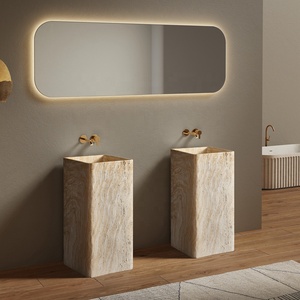 Lavabo travertino amarillo-Fregadero de pedestal de piedra artificial, Cuadrado independiente para hotel y hogar - Product Image 4