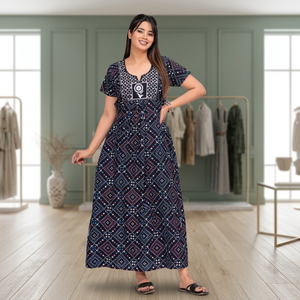 Camisón Largo de Algodón Estampado para Mujer, Manga Corta, Vestido Cómodo de Tela Suave, para Uso Diario, Estilo Lounge, Verano, 1 Pieza - Product Image 3