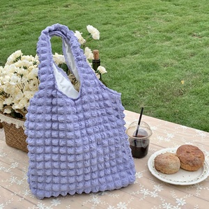 <b>Pink</b> Crochet Tote Bag Lichee Pattern Bohemian Style Summer Large Capacity Two Handles Open Top - Product Image 6