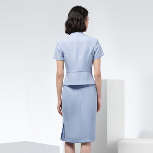 Traje de Falda <span class=keywords><strong>para</strong></span> Mujer, Verano, Transpirable, Tejido, Cuello en V, Botones, <span class=keywords><strong>Manga</strong></span> <span class=keywords><strong>Corta</strong></span>, Poliéster, Largo hasta la Rodilla, Estilo Oficina - Product Image 5