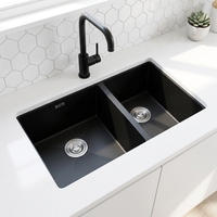 Évier de cuisine rectangulaire double en acier inoxydable fait main pour intérieur, OEM/ODM, à encastrer, avec robinet à surface nano, portable