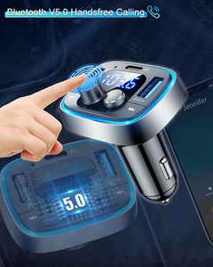 Adaptador USB C BT para Auto, Transmisor de Radio FM Inalámbrico AUX, Llamadas Manos Libres y Receptor de Audio, Reproductor de Música MP3 con Retroiluminación LED - Product Image 6