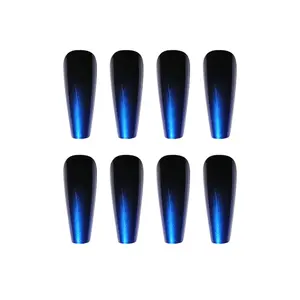 24pcs/सेट लंबी ताबूत फैशन तैयार नीला काला ढाल नकली नाखून सौंदर्य कील Decal बैले पूर्ण कील कला युक्तियाँ