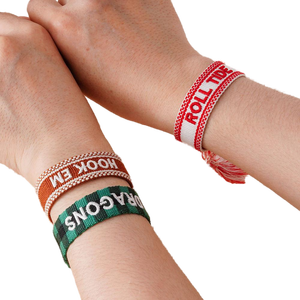 Logotipo personalizado regalo nombre letras hecho a mano trenzado borla ajustable 3D textos encanto tela amistad tejido bordado pulsera - Product Image 5