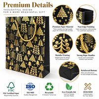 Sacs cadeaux de Noël personnalisés noir et or avec logo, imprimé sapin de Noël doré, poignée en corde, sacs en papier pour les marques festives