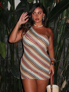 Vestidos de Fiesta Cortos Ajustados Transpirables con Cuello Redondo y Dobladillo con Volantes de Cintura Alta Multicolores Personalizados para Mujer de Verano - Product Image 3