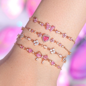 Braccialetto Trendy da Donna con Cuore in <span class=keywords><strong>Ferro</strong></span> e Zirconi, <span class=keywords><strong>Charm</strong></span> a Farfalla, Regalo di San Valentino, Gioiello Popolare - Product Image 2