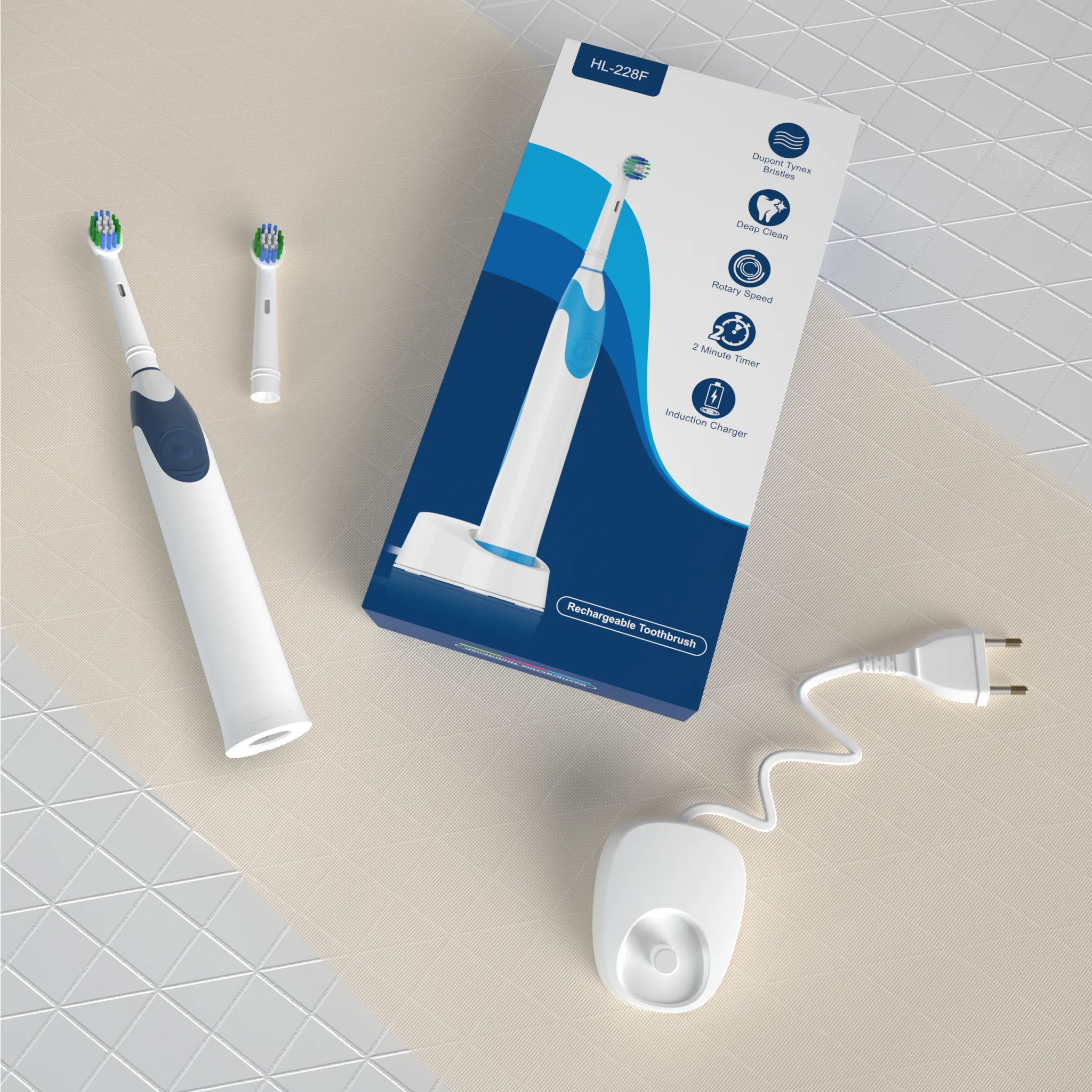 OEM Rechargeable Power Adult Rotating Toothbrush Soft Bristle Waterproof IPX7 Level Electric Toothbrush