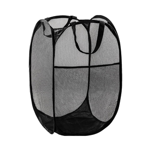 Panier à linge pliable en maille SINCERE Pop Hamper pour la maison et les voyages - Design gain de place - Panier de rangement en tissu noir pour vêtements - Product Image 1