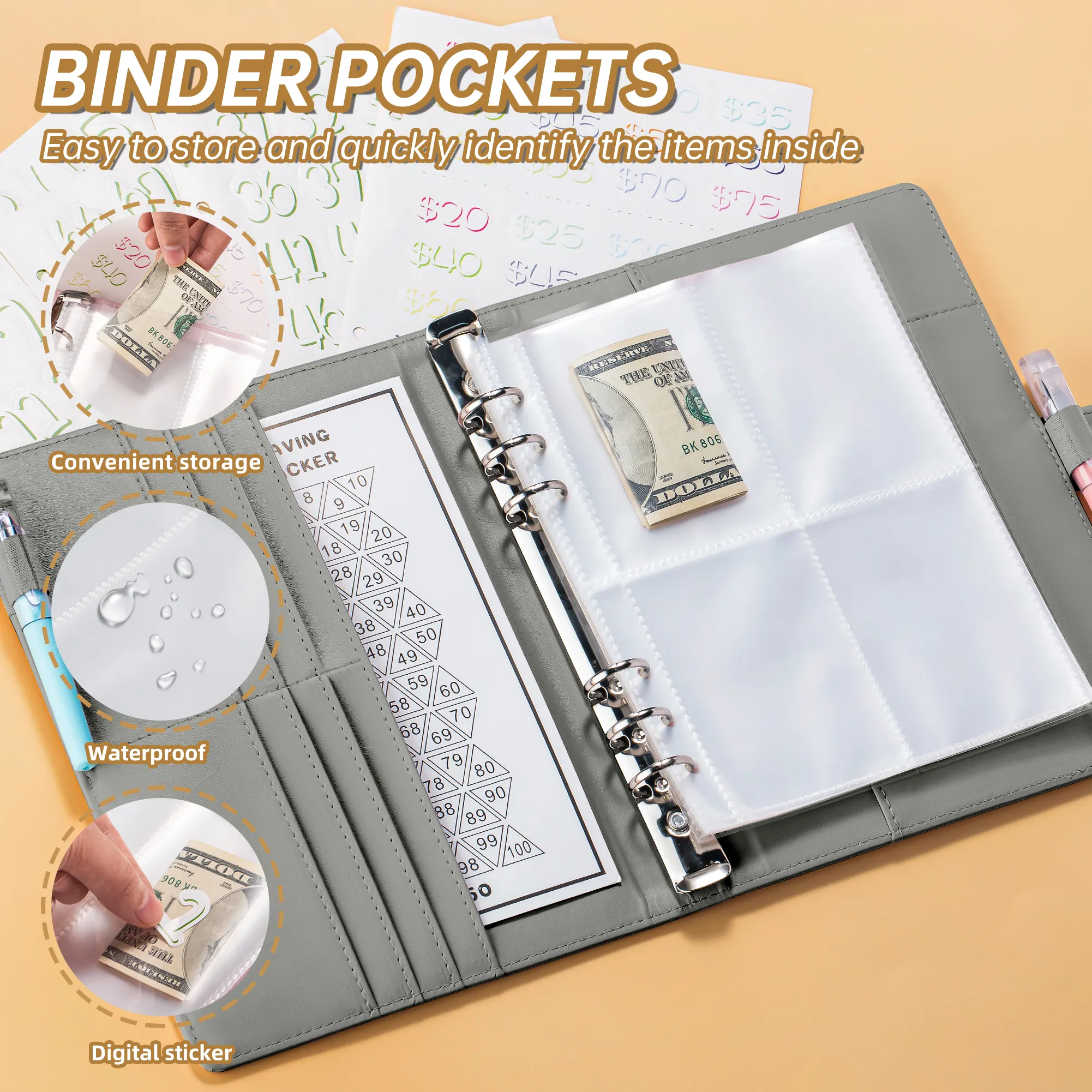 Factory best-selling A5 binder budget organizer for 100 days to save money challenge budget notebook cash envelope