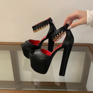 Zapatos de Tacón Grueso en Oferta, Zapatos de Fiesta para Mujer, Plataforma de 6 cm, Cadena de Metal, Tallas 35-42, Tacones Súper Altos de 16 cm - Product Image 1