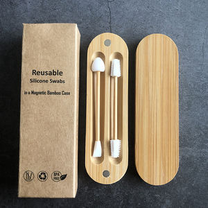 Bourgeons de coton en silicone <span class=keywords><strong>réutilisables</strong></span> écologiques avec emballage de caisse en bambou biodégradable - Product Image 3