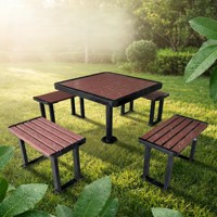 Ensemble de table et chaises de loisirs d'extérieur, table hexagonale en plastique et bois, table d'échecs de parc, combinaison pour site panoramique, banc d'extérieur
