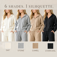 Ensemble décontracté streetwear pour femme : pull tricoté à capuche entièrement zippé et pantalon tricoté à jambes larges