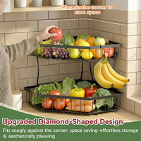 Support d'angle en métal pour fruits et légumes, design en forme de diamant, 2 niveaux, panier de rangement en fer pour fruits