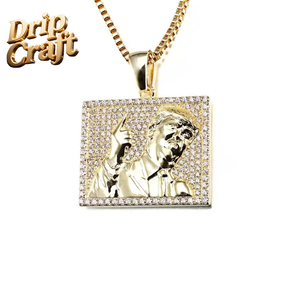 Hip-hop vuông chân dung Mặt dây chuyền cổ điển hip-hop phong cách mạ vàng đầy đủ Kim Cương Zircon Vòng cổ - Product Image 5