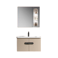 Ensemble meuble de salle de bain minimaliste moderne en acier au carbone Bassin en céramique haute température Miroir de courtoisie suspendu Vanités faciles à nettoyer