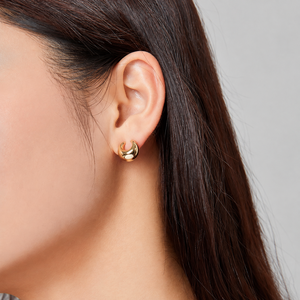 Pendientes de luna creciente gruesos, de acero inoxidable con baño de oro de 14K al vacío, estilo escultórico - Product Image 5