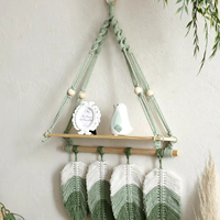 Étagère murale bohème en macramé avec glands de feuilles vert et blanc Polyester tissé étagère décorative décor à la maison Art mural