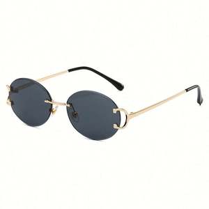 Lunettes de soleil rondes sans monture avec logo personnalisé, verres dégradés colorés rétro, protection UV400, pour hommes et femmes - Product Image 4