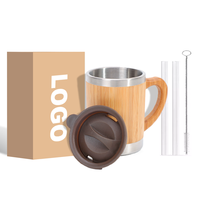 Mug Kopi Vakum Dinding Ganda 304 Custom Logo Grosir, Botol Air Bambu Dengan Tutup, Untuk Teh