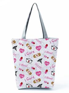 Sacs à main pliables à imprimé infirmière de dessin animé pour femmes, sacs à bandoulière de grande capacité, sacs de courses écologiques réutilisables, sacs de plage de voyage - Product Image 4
