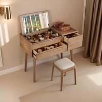Coiffeuse convertible tout-en-un en chêne massif blanc écologique avec miroir éclairé pour petite chambre
