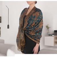 Écharpe en cachemire jacquard de style ethnique classique à la vente chaude, écharpe pour femmes avec broderie et imprimé noix de cajou, avec pompon suspendu