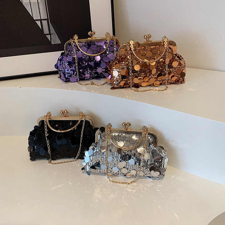 Lightweight,Business Casual Mini Sequin Decor Chain Evening Bag