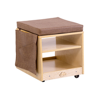Chaise de rangement pour enfants en bois massif avec coussin, roulettes mobiles et poche latérale, jouet Montessori pour tout-petits