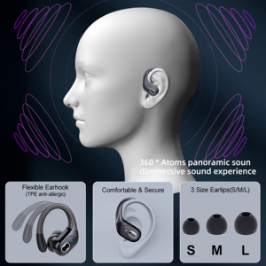 Auricolari Bluetooth HD65 ANC ENC con cancellazione del rumore, impermeabili IPX5, con gancio per l'orecchio, bassi profondi, stereo HiFi, cuffie wireless <span class=keywords><strong>TWS</strong></span>. - Product Image 2