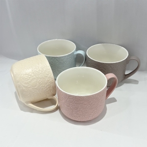 ราคาขายส่ง ชุดแก้วน้ำเซรามิกสีพื้นเรียบง่าย แก้วเซรามิกลายลายนูน แก้วกาแฟเซรามิกขายส่ง - Product Image 3