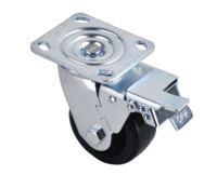 Roue pivotante robuste 4x2 en acier avec noyau en caoutchouc massif, capacité de charge 150 kg, plaque pivotante sans frein, directement de l'usine
