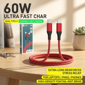 Câble USB-C vers USB-C tressé en nylon 60W pour charge rapide PD et transfert <span class=keywords><strong>de</strong></span> données, 1m, 2m, 3m, pour appareils intelligents, tablettes et ordinateurs portables professionnels - Vente en gros - Product Image 5