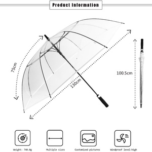 Custom Logo Modern Large Semi-Automatic Transparent <b>Windproof</b> Straight Golf <b>Umbrella</b> Fiberglass Ribs Corporate Business Gifts - Product Image 3