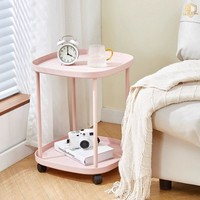 Étagère de rangement mobile à deux niveaux en acier inoxydable et plastique, multifonctionnelle, avec roulettes, style moderne minimaliste, pour chambre à coucher et salon