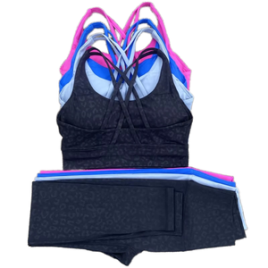 Conjunto Deportivo para Mujer, Leggings de Cintura Alta Elástica y Sujetador Deportivo Cruzado, Color Sólido, 2 Piezas, Shorts de Fitness - Product Image 1