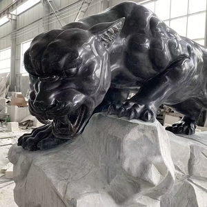 Ferocious bronzo pantera statua artigianale gatto selvatico scultura per il paesaggio all'aperto e spazi commerciali pantera nera - Product Image 6