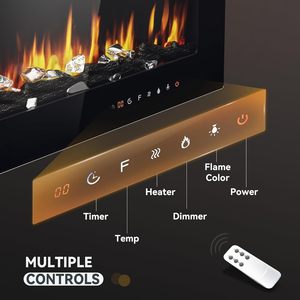 Chimenea Eléctrica EUHOMY de 50 Pulgadas para Montar en la Pared con Llama de Color Ajustable y Control Remoto, Calentador Moderno de Vidrio Templado Negro - Product Image 2