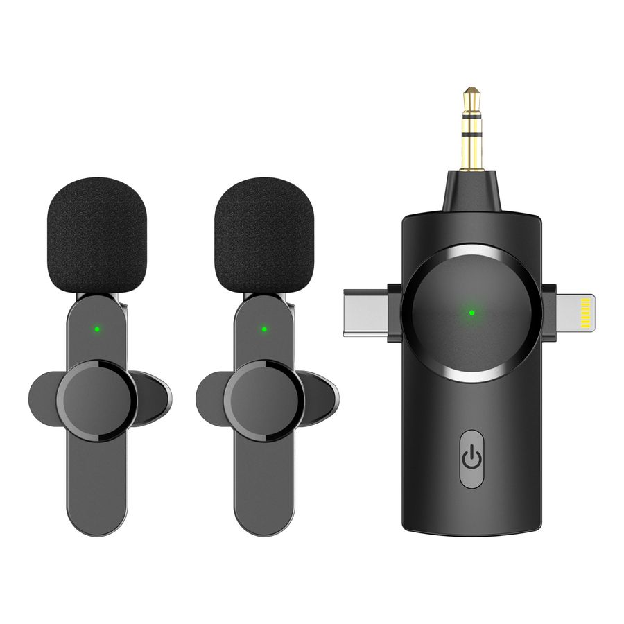 3 in 1 2.4GHz คลิปบนไมโครโฟนไร้สายสำหรับสมาร์ทโฟนที่บันทึกการลดเสียงรบกวนของไมค์สำหรับการบันทึกวิดีโอ