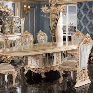 Ensemble <span class=keywords><strong>de</strong></span> table à manger <span class=keywords><strong>en</strong></span> bois massif europé<span class=keywords><strong>en</strong></span>, chaises <span class=keywords><strong>de</strong></span> villa <span class=keywords><strong>de</strong></span> luxe, meubles <span class=keywords><strong>de</strong></span> salle à manger, feuille d'<span class=keywords><strong>or</strong></span> sculptée, salon, <span class=keywords><strong>cour</strong></span> royale rococo - Product Image 1